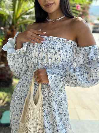 Женское летнее принтованное миди платье с разрезом натуральный муслин Одесса