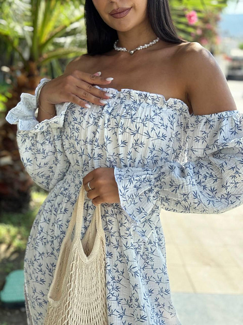 Женское летнее принтованное миди платье с разрезом натуральный муслин Одесса - изображение 3