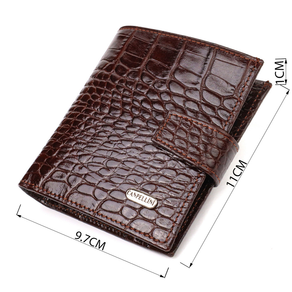 Шикарний чоловічий гаманець з натуральної шкіри з тисненням під крокодила CANPELLINI 21729 Коричневий Київ - фото 3