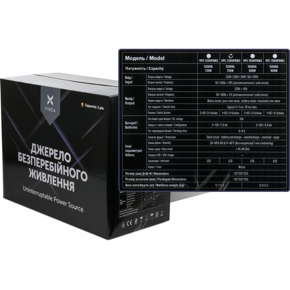 Джерело безперебійного живлення Vinga VPC-1200PRM3 1200ВА / 720 Вт з LED-дисплеєм у металевому корпусі Киев - изображение 6