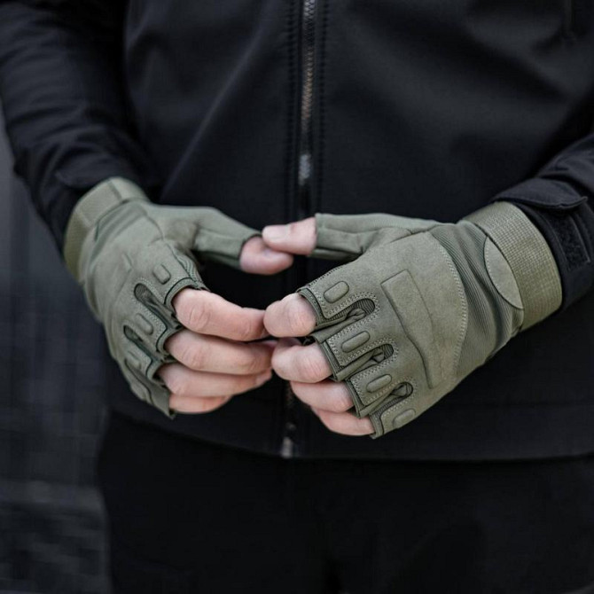 Мотоциклетні безпалі рукавички (з захисною вставкою) Хакі Xl Вінниця - фото 1