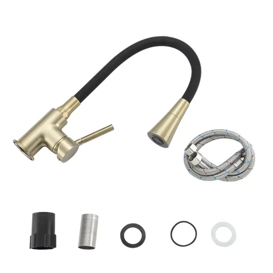 Смеситель для кухни Frap F4044-3 с гибким изливом, 2 режима, золото/черный Киев