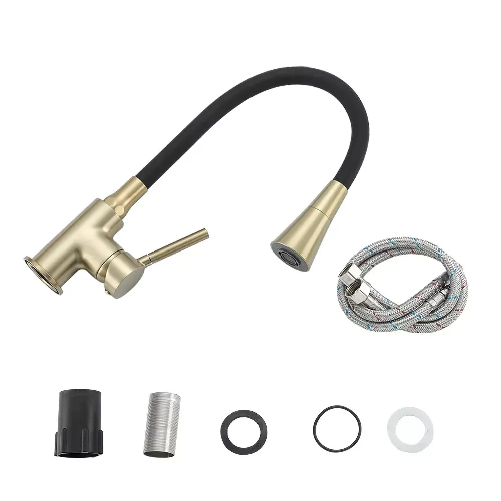 Смеситель для кухни Frap F4044-3 с гибким изливом, 2 режима, золото/черный Киев - изображение 5