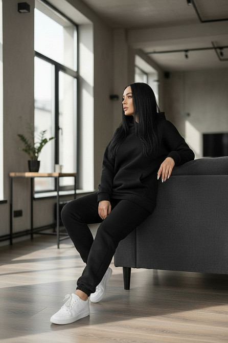 Женский спортивный теплый костюм трехнитка на флисе Черный XS/S Харьков - изображение 8