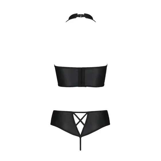 Комплект з еко-шкіри Passion NANACY BIKINI L/XL, black, бра та трусики з імітацією шнурівки Львів