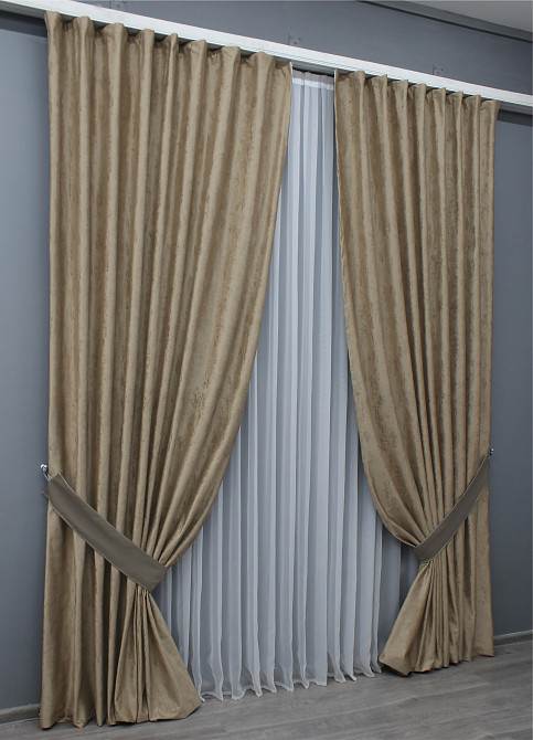 Шторна тканина оксамит (бархат) колекція "Афіна" Туреччина, висота 3м колір темно-бежевий 1542ш Київ - фото 8