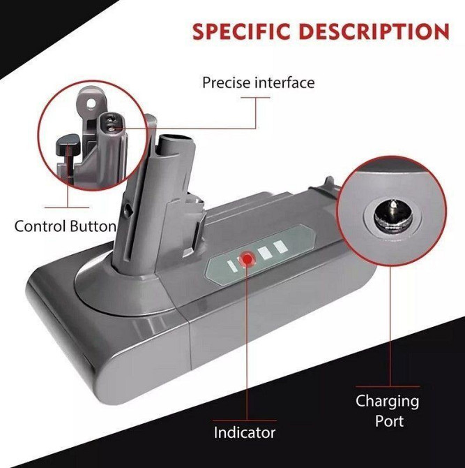 Акумулятор для пилососа Dyson V10 6000 мАг з фільтром і щіткою, змінний для Animal, Absolute, Motorhead, Fluffy, Total Clean Київ - фото 2