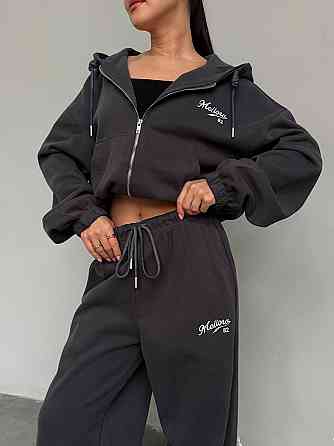 Женский теплый прогулочный костюм двойка: кофта и штаны трехнитка на флисе Графит, 42/44 Одесса