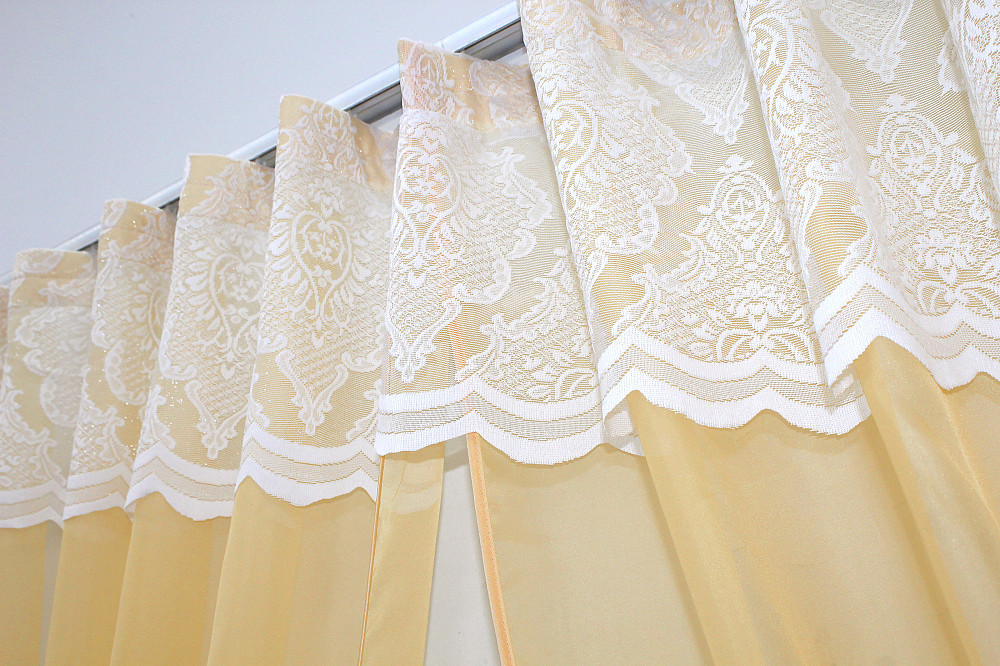 Кухонный комплект VR-Textil № 085к шторки с ламбрекеном золотистый с белым 270х170 см (52-0408) Киев - изображение 4