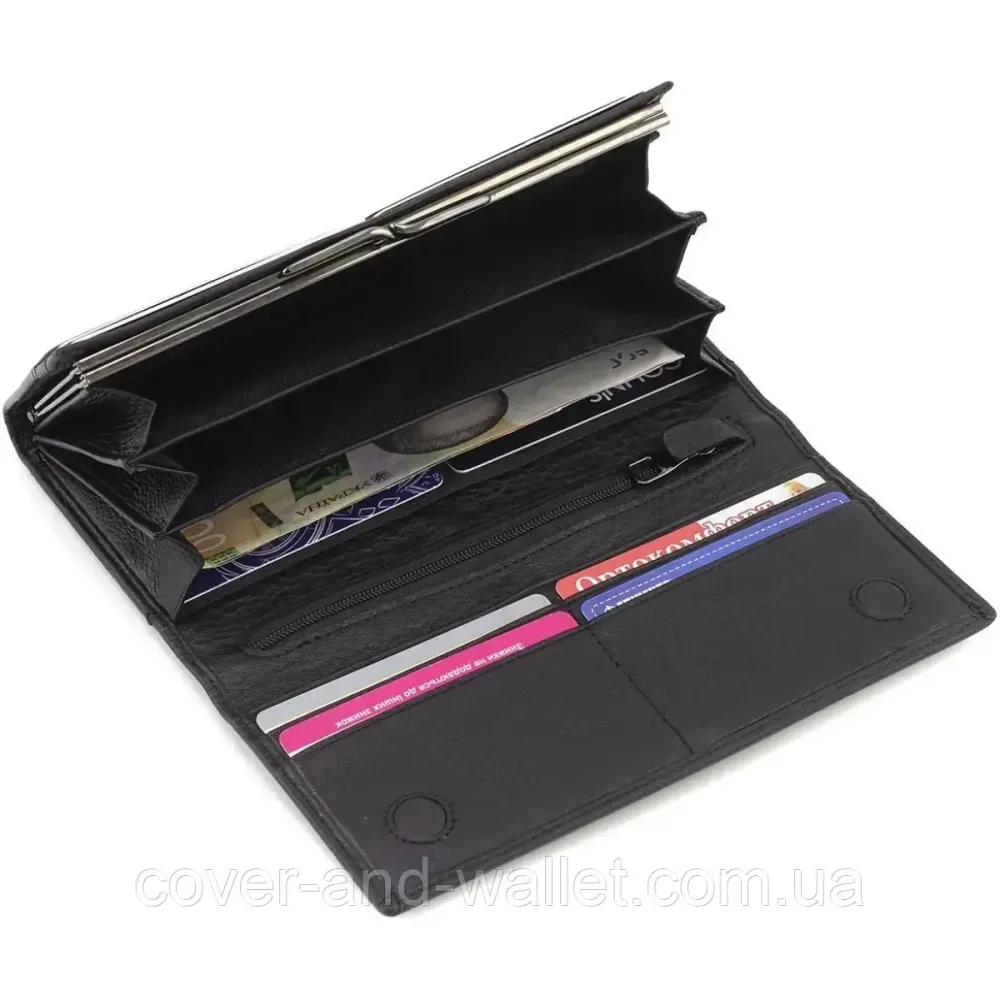 Елітний жіночий гаманець із натуральної шкіри чорного кольору Marco Coverna W001 Black Київ - фото 7
