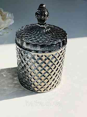 Цукорниця ємність для зберігання скляна "Чорний діамант" 600 мл 10,5х16 см товсте чорне скло Київ