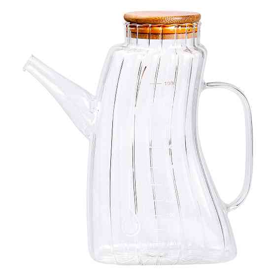 Скляна пляшка для олії 1 л HP-34-3 з ручкою та бамбуковою кришкою HP-34-3 Коломия