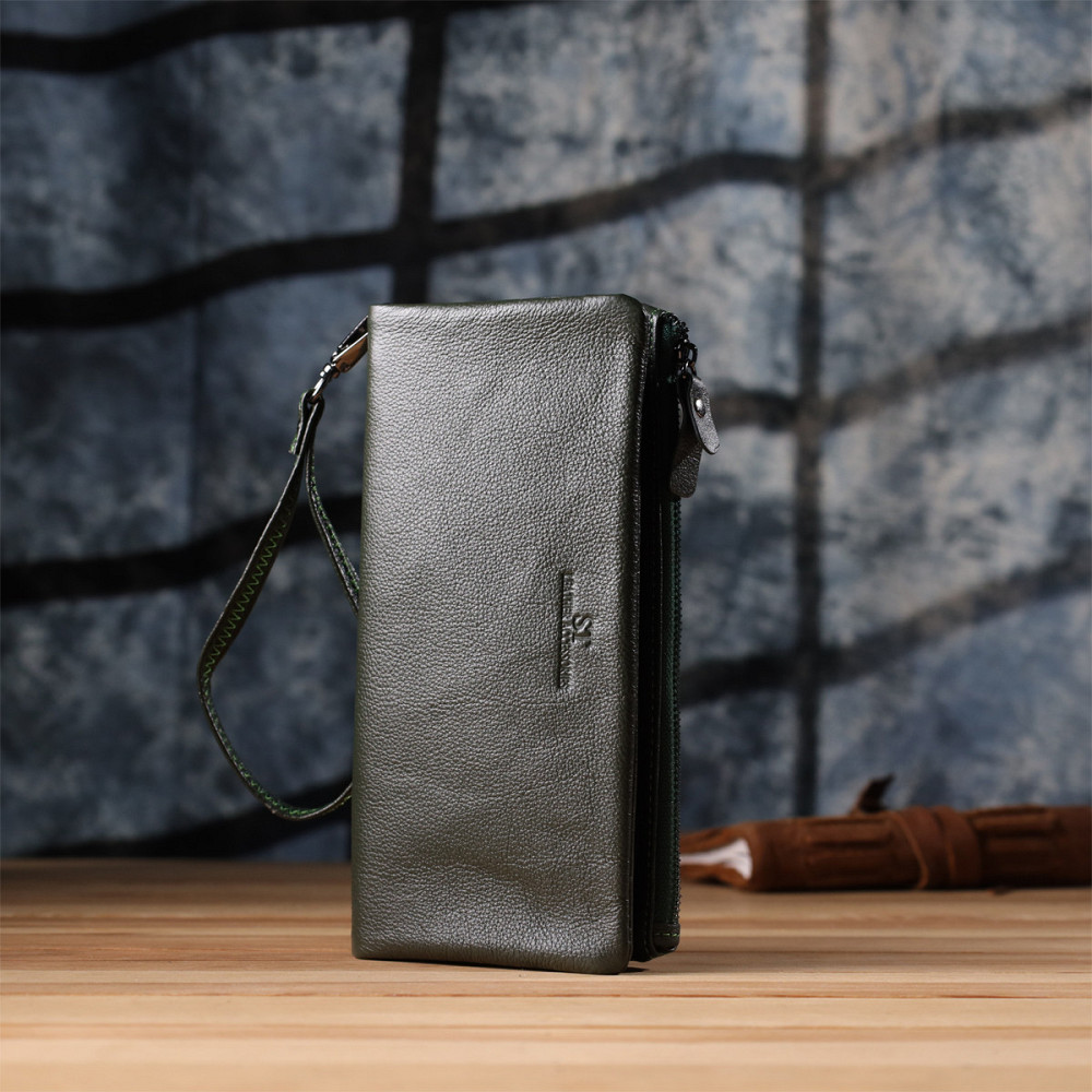 Удобный кошелек для женщин с кистевым ремнем из натуральной кожи ST Leather 23104 Зеленый Киев - изображение 3