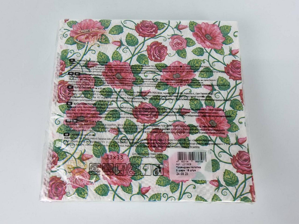 Двухслойная цветочная салфетка (ЗЗхЗЗ, 16шт)  La Fleur Полотно из роз (908) (1 пачка) Харьков - изображение 2