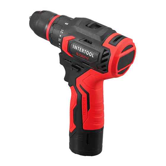 Дриль-шурупокрут акумуляторний, безщітковий двигун, 12 В, 50 Nm, 0-500/0-1900 об/хв, патрон 0,8-10 мм, 2x2,0 Аг INTERTOOL WT-0322 Киев