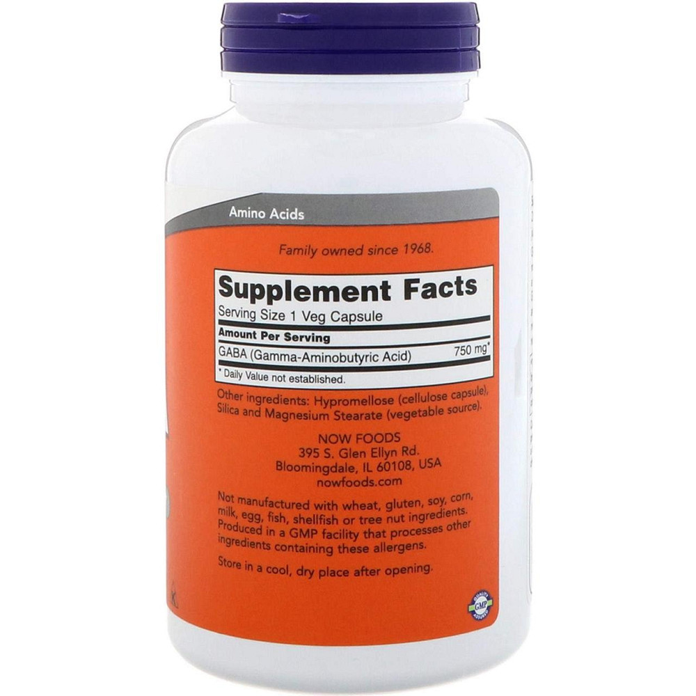 Габа гамма-аміномасляна кислота Now Foods GABA 750 мг 200 капс Київ - фото 2