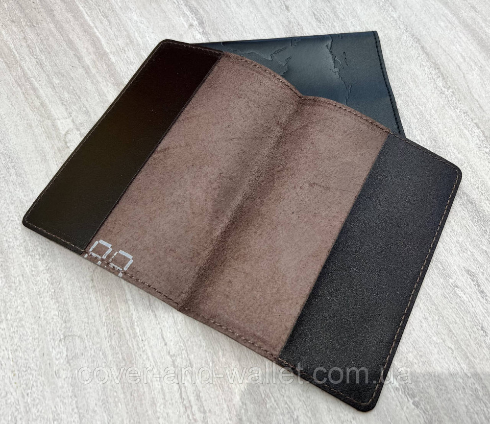 Коричневая обложка на паспорт карта мира из гладкой кожи ST Leather Киев - изображение 2