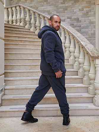 Мужской теплый костюм двойка трехнитка на флисе с мехом овчины Антрацит, 50 Одесса