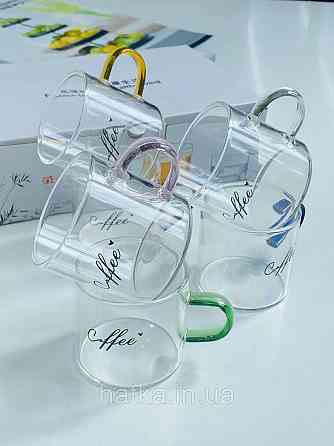 Набір кухлів кавових 6 шт Olens "Кафелюб" 130 мл скло прозоре для дому ресторану Київ