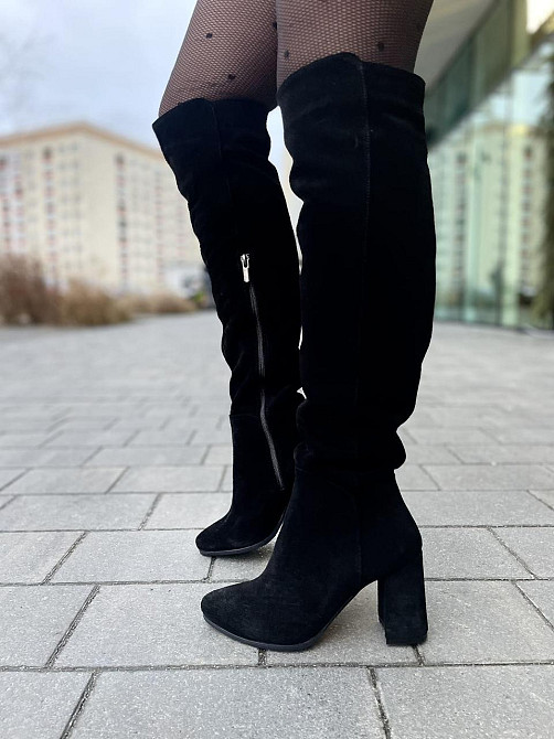 Nivelle Ботфорти зимові жіночі натуральна замша чорні на підборах, наповнювач євро-вовна 5379/8 Коломыя - изображение 6