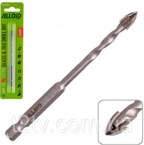 Свердло по скло та кераміці QUADRO 6мм, хвостовик HEX 1/4&quot; Alloid, L= 95mm GB-20006 Вінниця - фото 1