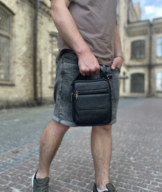 Чорна шкіряна чоловіча сумка через плече Tiding Bag Київ - фото 6