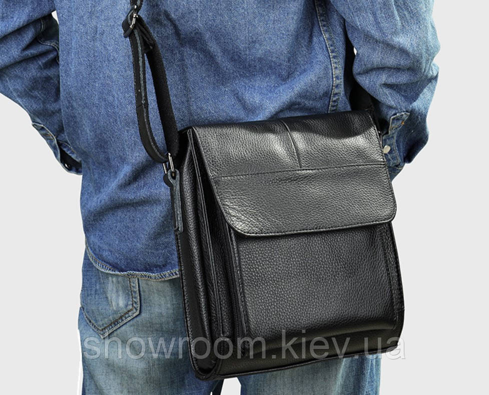 Сумка чоловіча шкіряна середніх розмірів Leather Collection (7433) чорна Київ - фото 5