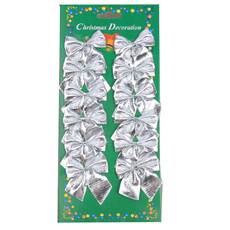Новогодние бантики 12 штук 6 на 4 см серебристый Киев - изображение 1