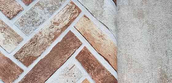 Шпалери вінілові на флізеліні AdaWall Roka 1.06х10 під паркет ялинкою структурні коричневі бежеві 23105-3 Київ