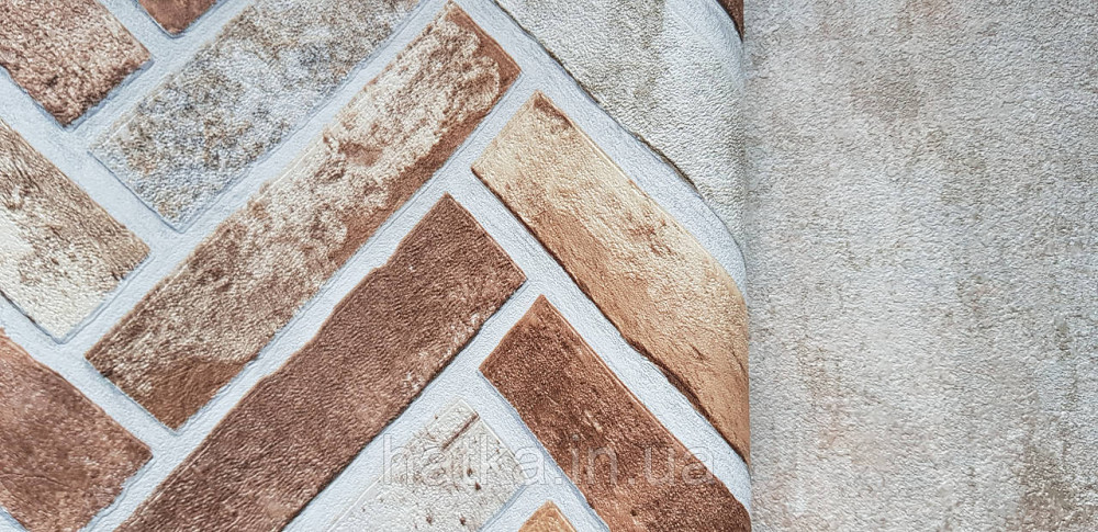 Шпалери вінілові на флізеліні AdaWall Roka 1.06х10 під паркет ялинкою структурні коричневі бежеві 23105-3 Київ - фото 3