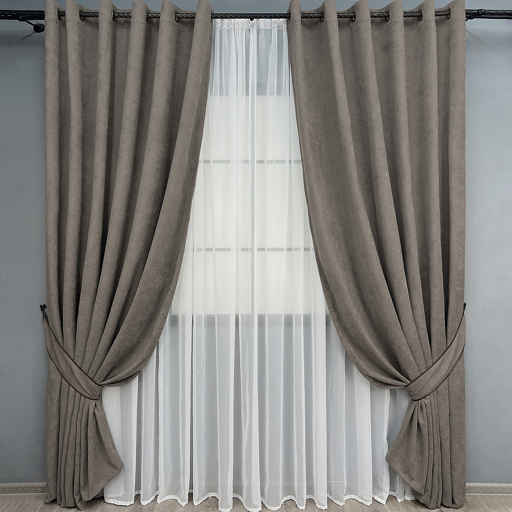 Комплект штор на люверсах VR-Textil Микровелюр Petek YL №1710ш Серо-коричневый 200х250 см 2 шт (37-0323) Киев - изображение 2