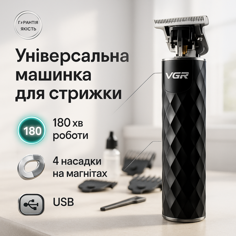 Машинка для стрижки акумуляторна з насадками VGR, Машинка для стрижки з безліччю насадок CY-32 Львів - фото 20