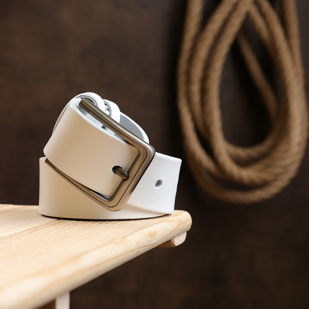 Гладкий стильний чоловічий ремінь Vintage 20718 Білий Київ - фото 10