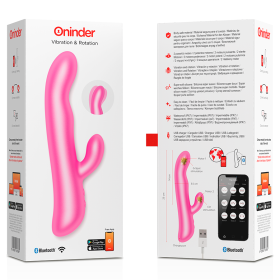 Смарт вибратор-кролик с подвижной головкой VIBRATION & ROTATION, розовый Oninder (Испания) Sex Aura Киев