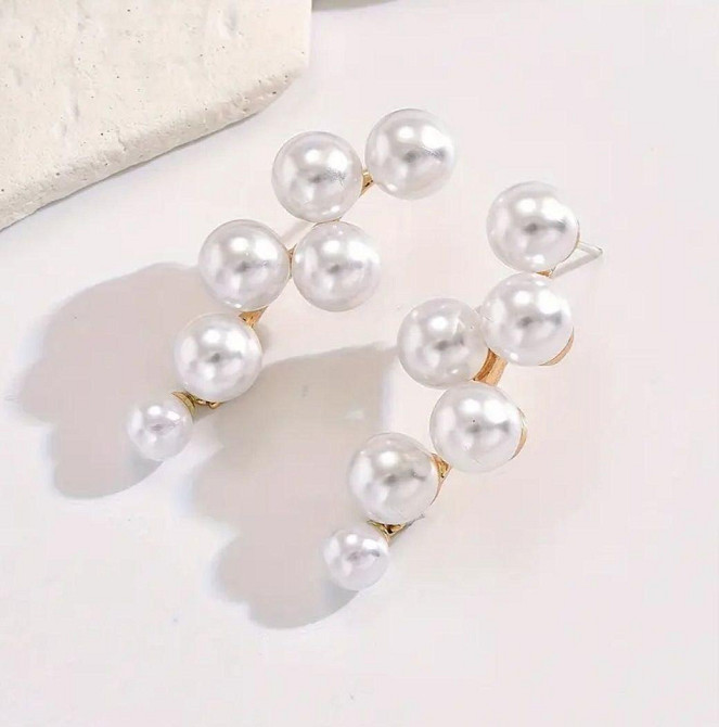 Сережки з перлинами гвоздики 39 на 14 мм білий Київ - фото 4