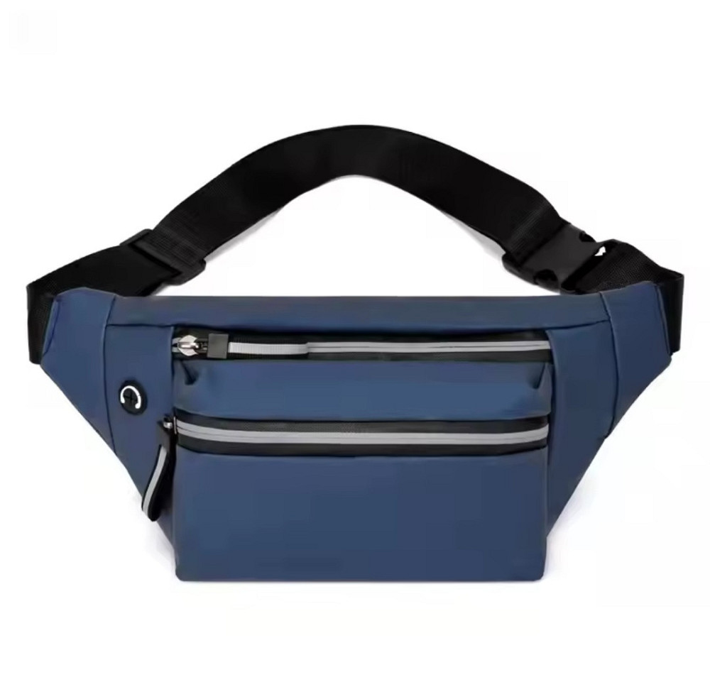 Сумка-бананка на пояс 3 кармана с отверстием для наушников унисекс 32 на 12 см синий Киев - изображение 2