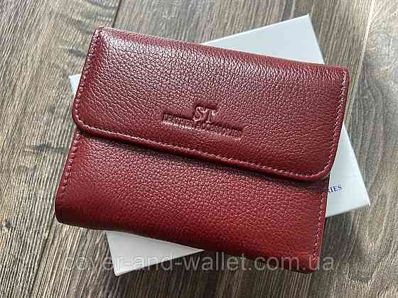Маленький жіночий шкіряний гаманець на багато карток бордового кольору ST Leather 2047A Київ