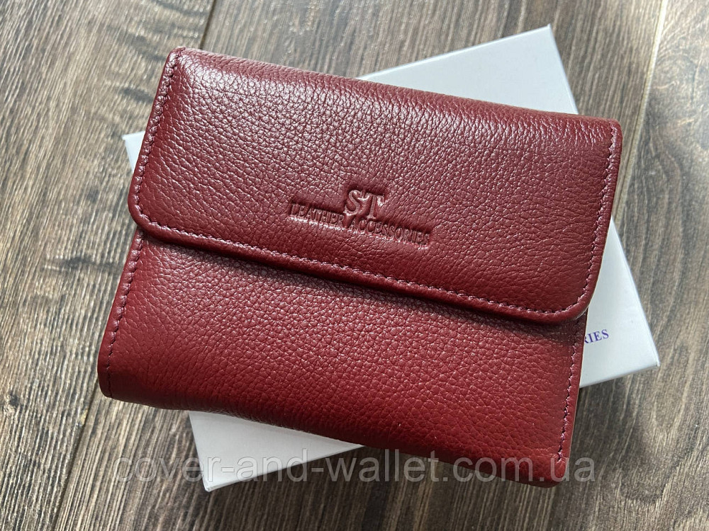 Маленький женский кожаный кошелек под карточки бордоввого цвета ST Leather 2047A Киев - изображение 1