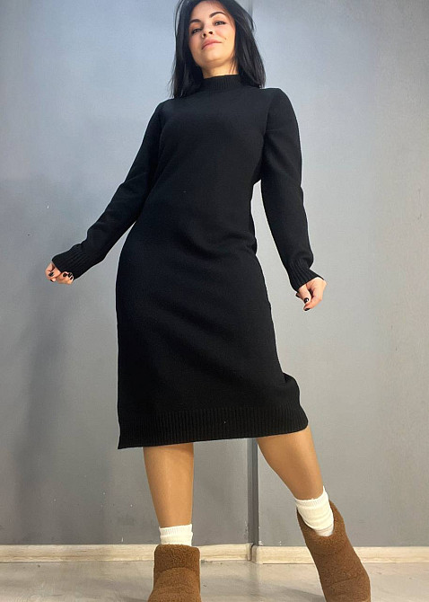 Сукня жіноча Accorddream 2858 светр довга оверсайз комір стійка розріз one size, чорний, one size Київ - фото 1