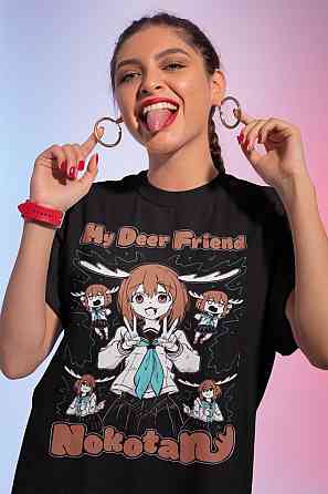 Футболка для хлопчика з аніме принтом Мй Деер Фріенд Нокотан оверсайз (зріст від 165 до 180) Чорний AnimeJ0303m Дніпро