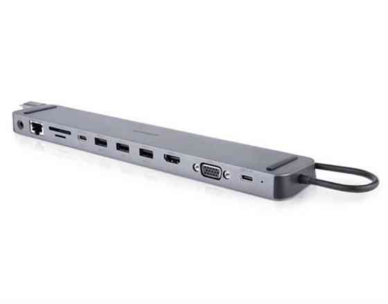 Концентратор REAL-EL CQ-1000 USB3.0х3/USB-C/HDMI/VGA/RJ45/SD/TF/3.5mm audio, 0.4m, Space Grey Сірий Харків