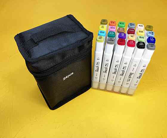 Маркери для дизайнерів TOUCH Multicolor 24 шт, Набір двосторонніх маркерів для скетчинга на спиртовій основі Кам'янець-Подільський