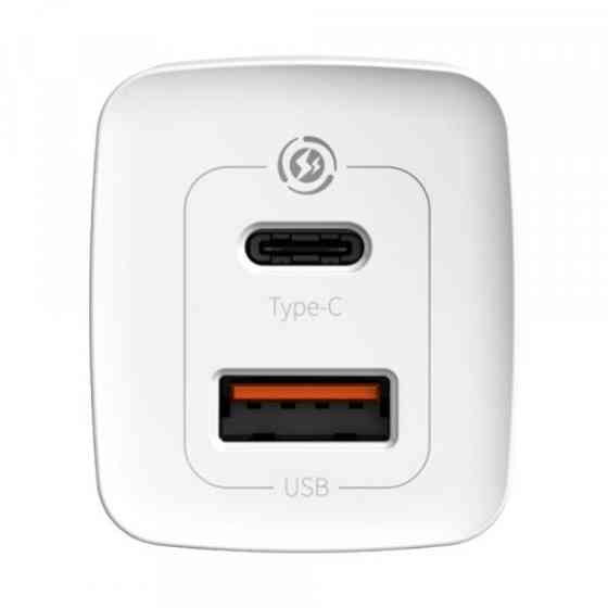 Зарядний пристрій 2xUSB 65W GaN (USB-C+USB-A) Білий Baseus (CCGAN2L-B02) Київ