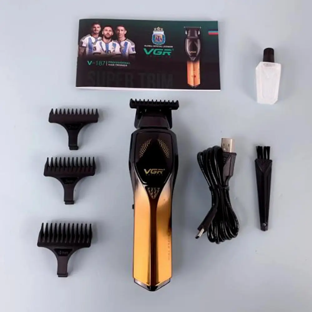 Бездротовий тример-машинка для стриження волосся VGR V-187 (4 насадки) Золотистий Вінниця - фото 7