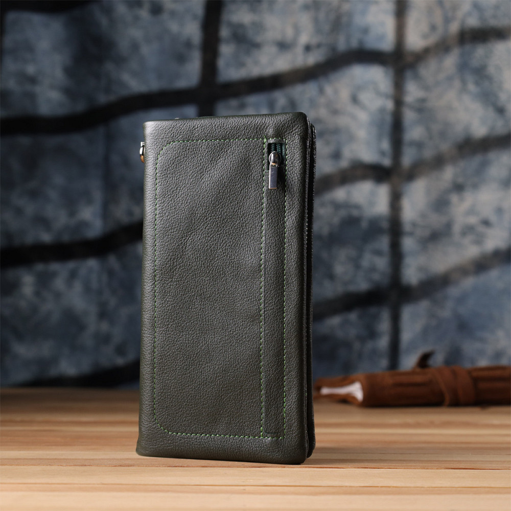 Стильный кошелек-клатч для женщин с отделением под телефон ST Leather 23103 Зеленый Киев - изображение 2