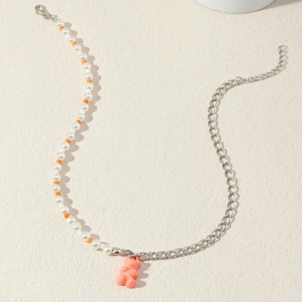 Бусы с мишками оранжевые - длина 40см, (ругелируется), пластик Киев - изображение 1