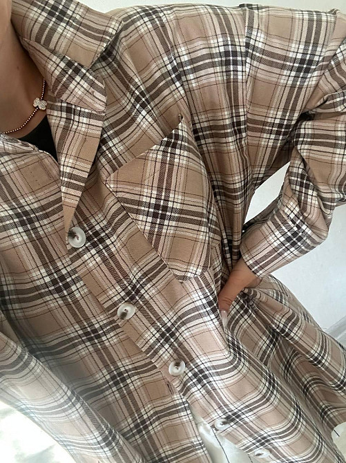Женская оверсайз рубашка в клетку турецкая фланель Беж 2, 42/48 Одесса - изображение 9