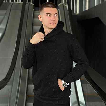 Осіннє чоловіче худі з капюшоном Pobedov 001 (трьохнитка) чорне Київ