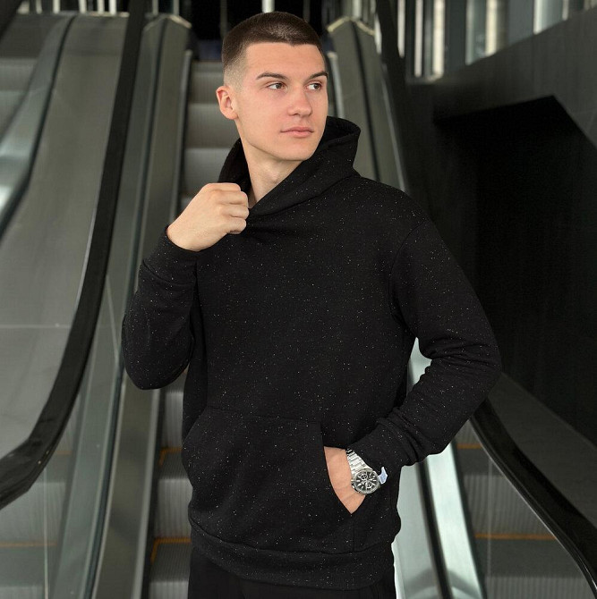 Осіннє чоловіче худі з капюшоном Pobedov 001 (трьохнитка) чорне Київ - фото 1