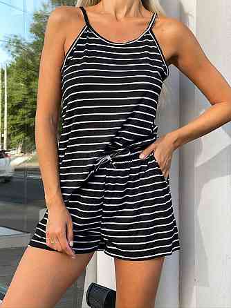 Жіночий літній костюм у смужку "Cascade" оптом | Норма і батал Чорний, 42-44 Київ